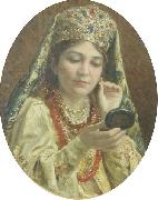 Vladimir Makovsky Young Lady Looking into a Mirror oil on canvas